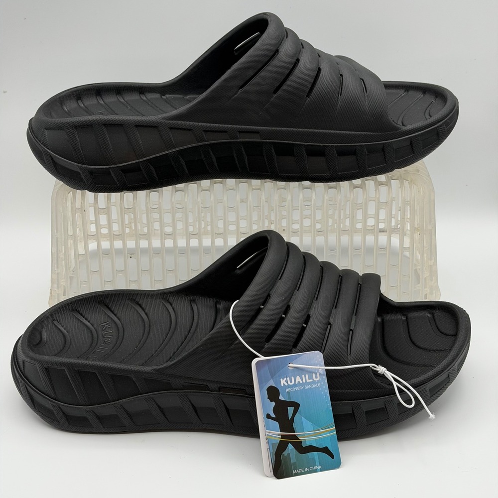 Kuailu Recovery Sandals Mens 14 Black New Cushioned Slide Athletic Shoes Ortho